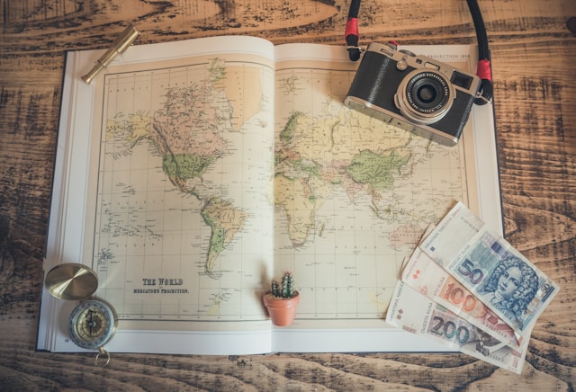 a map on a wooden table